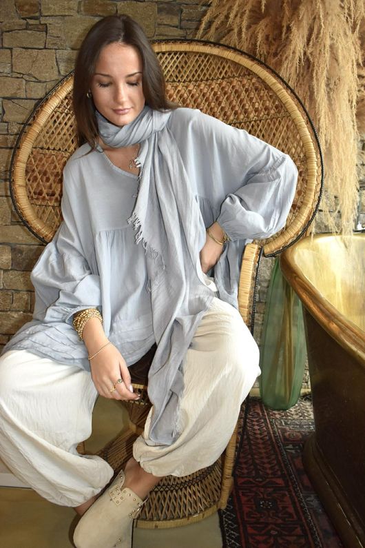  Sa Caleta Cotton Artist Smock Top Cloud